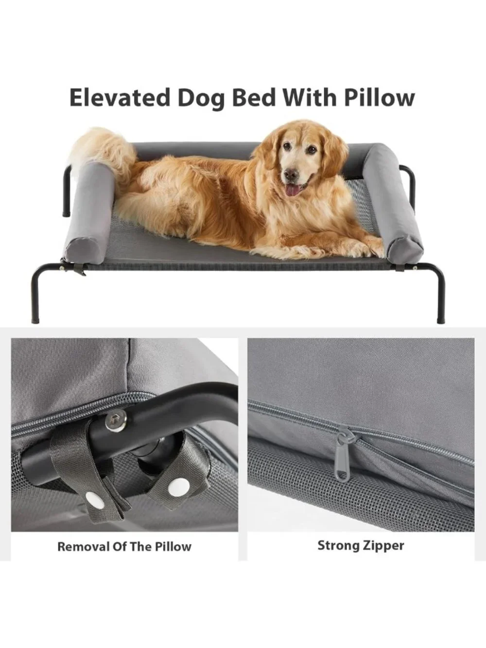 Large Elevated Cooling Dog Bed for Big Dogs - Portable, Chew-Proof
